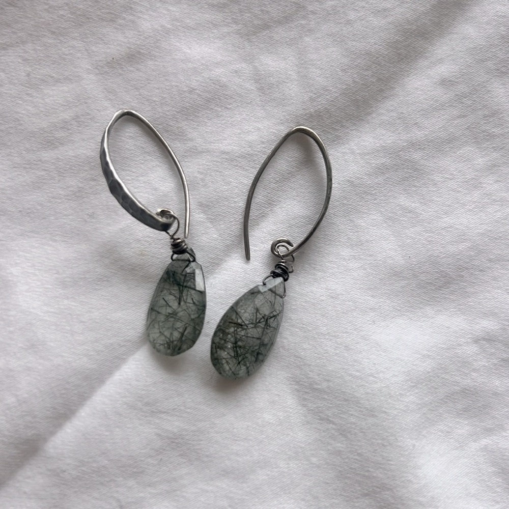 Stunning Green Rutilated Quartz 
With oxidated sterling silver ear hooks